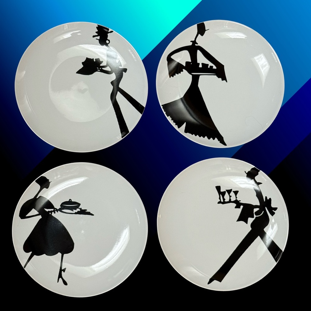 Rebecca Moses NWT Elegant Black & White Silhouette Salad Plates x4